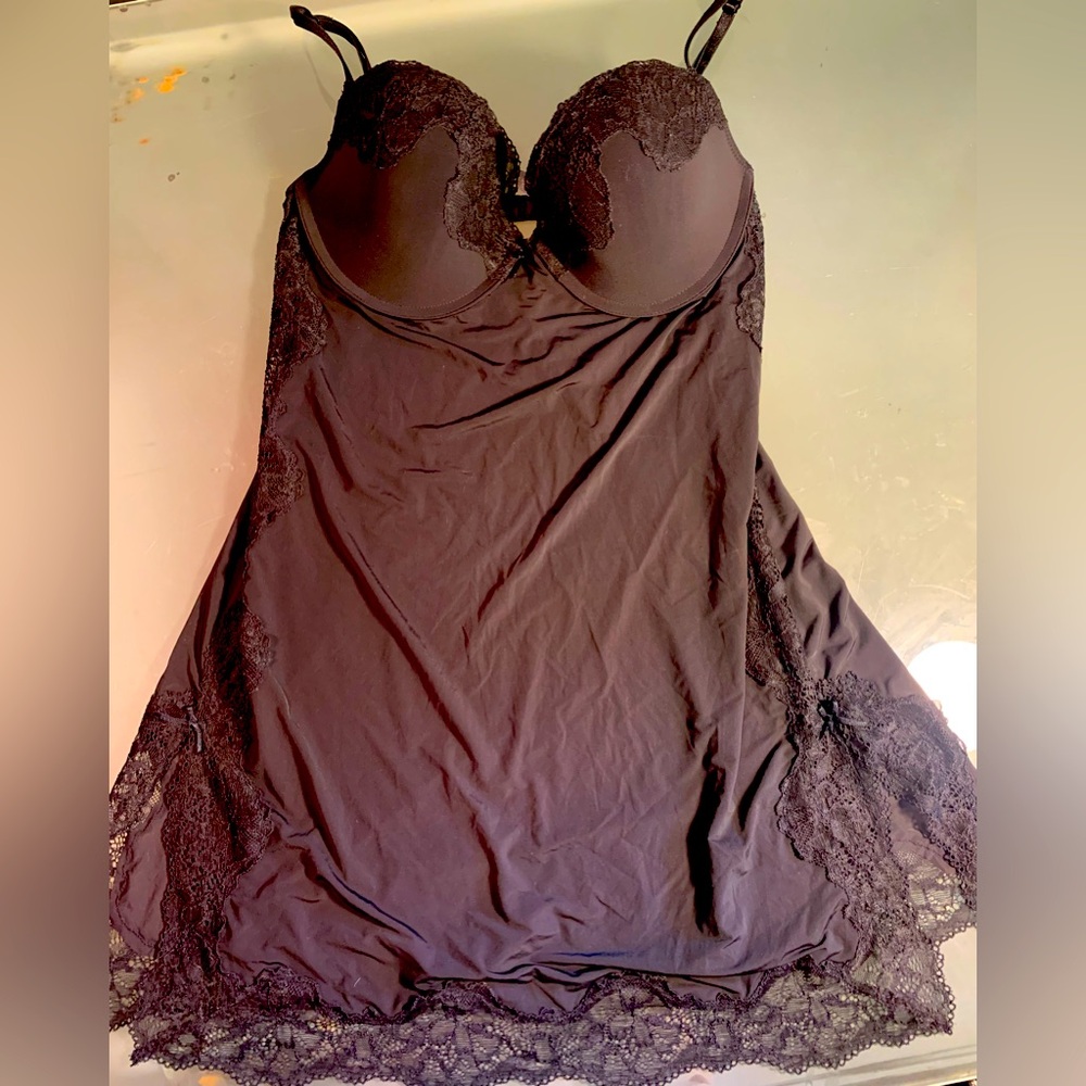 Victoria’s Secret Black Lace Babydoll Slip with Built-In Bra – 34D